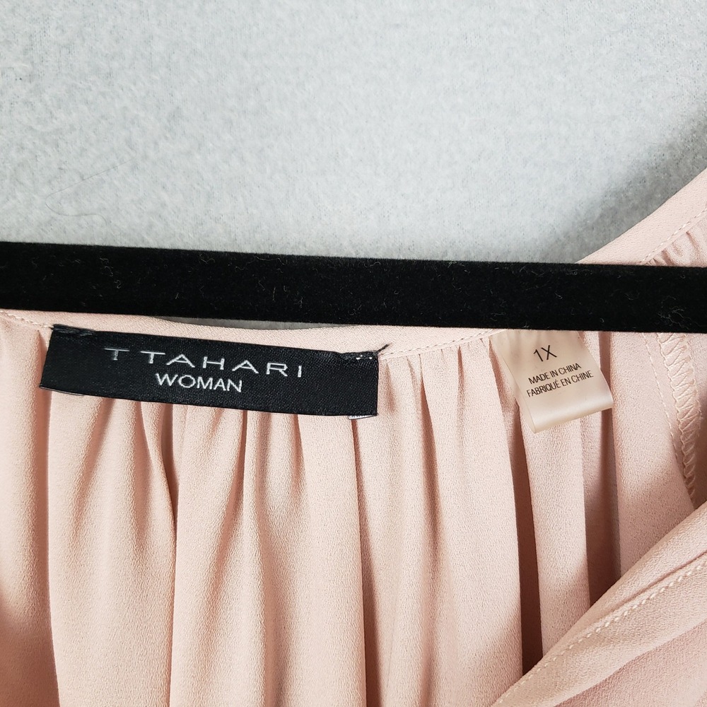 T Tahari 1X Ruffled Wrist Peasant Top Blush Pink Office Feminine Spring Career - Picture 4 of 8